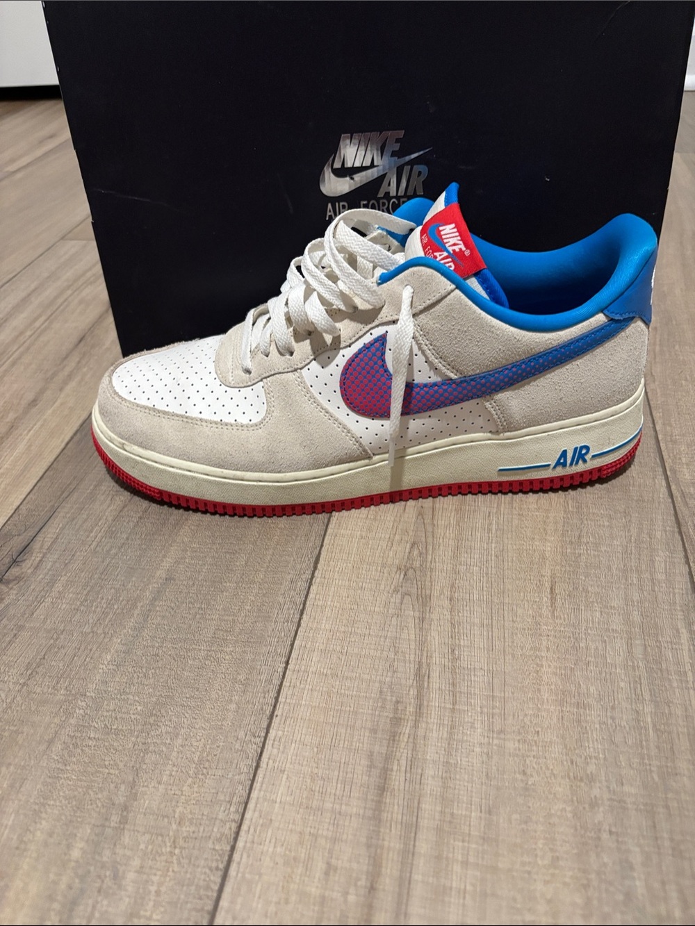 Nike Kids' Air Force 1 Low - Cream with Blue & Purple Swoosh